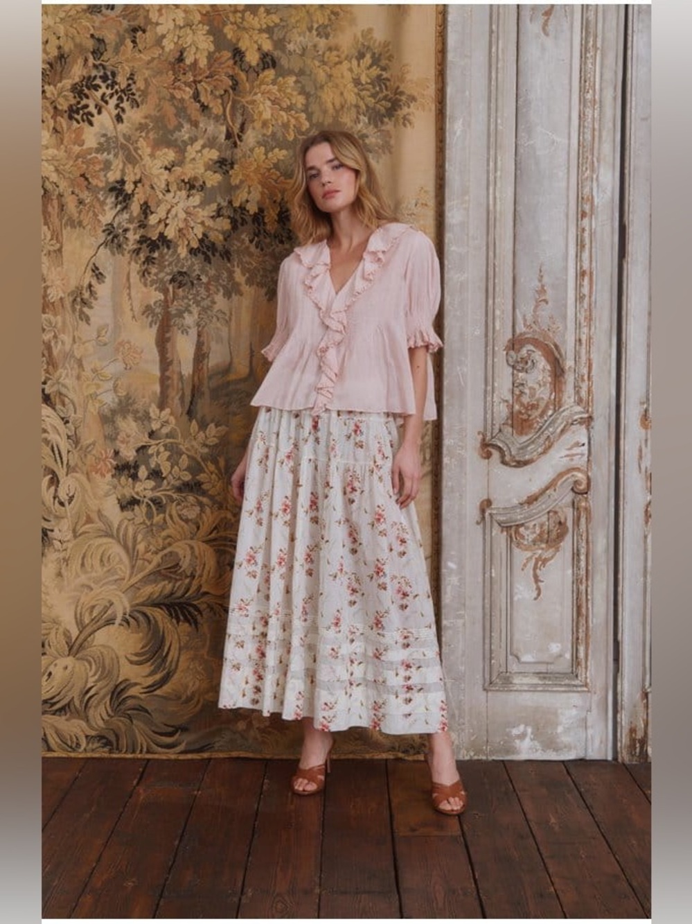 Doen Marie Floral Tiered Maxi Skirt Sz-XS